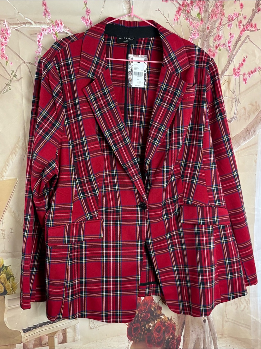 NEW Lane Bryant Red Plaid Tailored Pantsuit - Picture 6 of 9